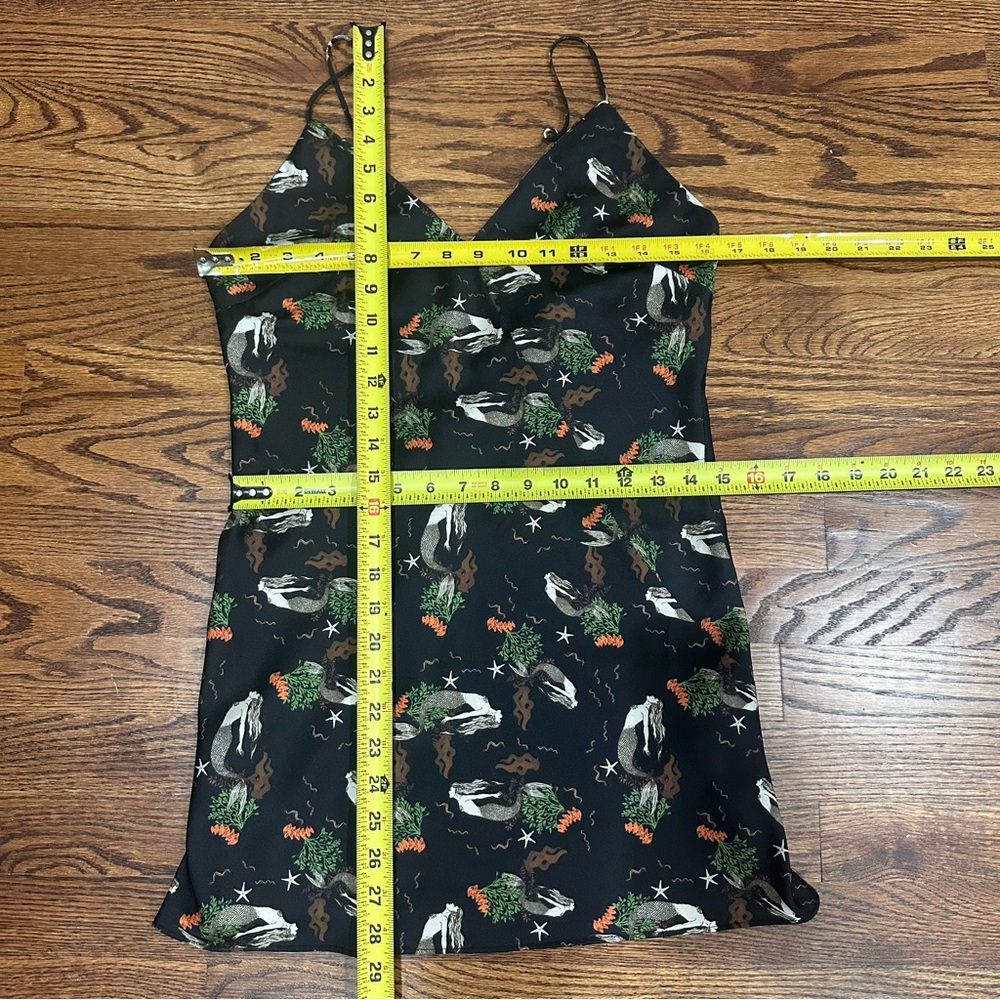 NWT Zara Black Satin Slip Dress Spaghetti Straps Mermaid Print Sexy Mini Size S - Picture 6 of 13